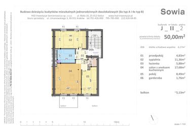 Rzut - Mieszkanie na sprzedaż 3 pokoje o powierzchni 50 m² - numer J2 w Sowia