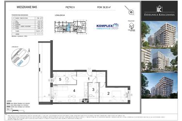 Rzut - Mieszkanie na sprzedaż 3 pokoje o powierzchni 56,3 m² - numer 45 w Dzielnica Kielczanka etap II
