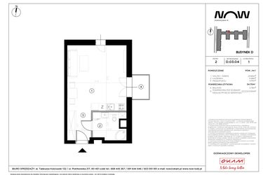 Rzut - Mieszkanie na sprzedaż 1 pokój o powierzchni 34,7 m² - numer D.03.04 w NOW