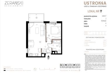 Rzut - Mieszkanie na sprzedaż 2 pokoje o powierzchni 40,88 m² - numer A017 w Ustronna