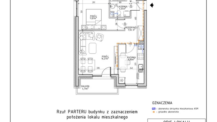 Rzut - Mieszkanie na sprzedaż 2 pokoje o powierzchni 48,54 m² - numer 2 w Osiedle Foresto
