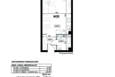 Rzut - Mieszkanie na sprzedaż 1 pokój o powierzchni 29,51 m² - numer M20 w Miejska Premium II