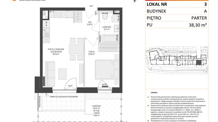Rzut - Mieszkanie na sprzedaż 2 pokoje o powierzchni 38,3 m² - numer A3 w Osiedle Warszawska etap IV