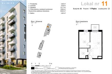 Rzut - Mieszkanie na sprzedaż 2 pokoje o powierzchni 40,16 m² - numer A.11 w Osiedle Kochanowskiego - Gliwice
