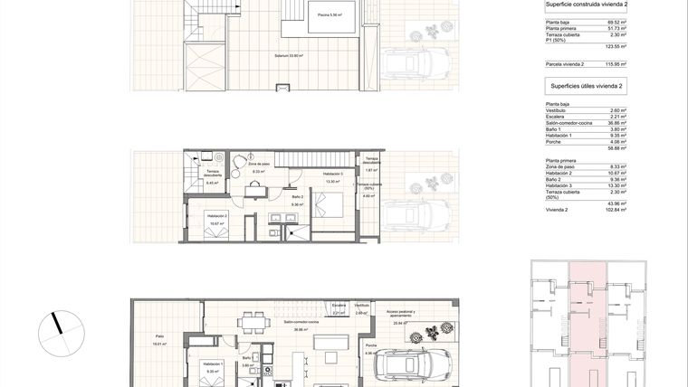 Rzut - Dom na sprzedaż 3 pokoje o powierzchni 116 m² - numer 2 w Domy w Torre de la Horadada - 78505470
