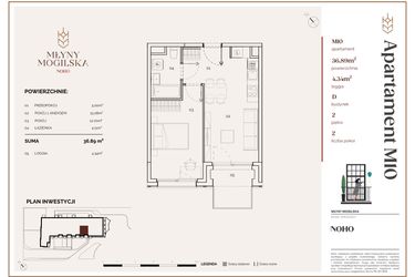 Rzut - Mieszkanie na sprzedaż 2 pokoje o powierzchni 36,84 m² - numer D.10 w Młyny Mogilska