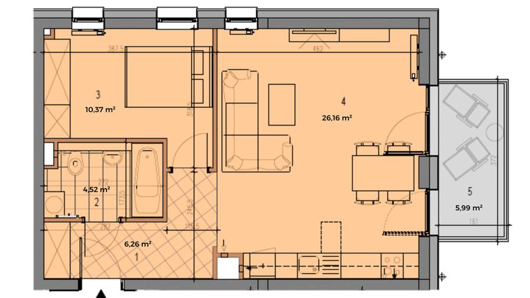 Rzut - Mieszkanie na sprzedaż 2 pokoje o powierzchni 47,31 m² - numer P.2.2.09 w Partynice House II budynek P i R