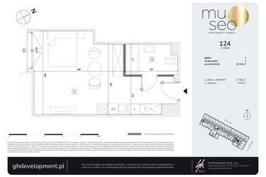 Rzut - Mieszkanie na sprzedaż 1 pokój o powierzchni 32,19 m² - numer 124 w Museo