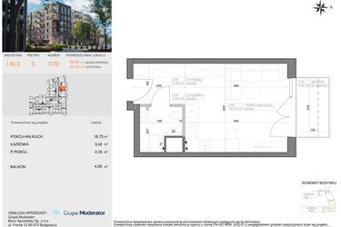 Rzut - Mieszkanie na sprzedaż 1 pokój o powierzchni 26,52 m² - numer I-C70 w Industria etap I-D oraz I-C