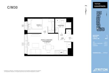 Rzut - Mieszkanie na sprzedaż 2 pokoje o powierzchni 27,47 m² - numer C_M30 w Triton Kampinos Klatka B i C