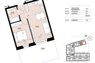 Rzut - Mieszkanie na sprzedaż 2 pokoje o powierzchni 35,3 m² - numer 017 w Szczecińska 20