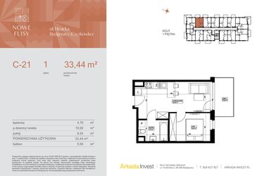 Rzut - Mieszkanie na sprzedaż 2 pokoje o powierzchni 33,44 m² - numer M21_NF.c w Nowe Flisy II