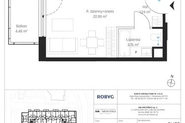 Rzut - Mieszkanie na sprzedaż 1 pokój o powierzchni 26,59 m² - numer I.5M30 w Nadmotławie Apartments etap I