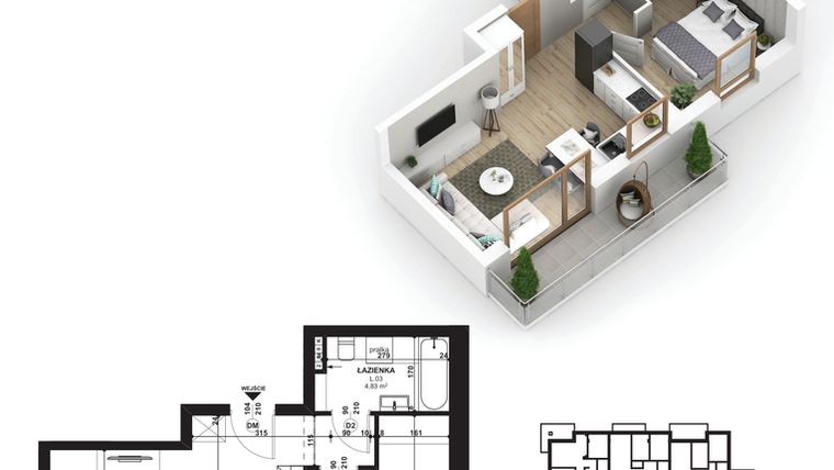 Rzut - Mieszkanie na sprzedaż 2 pokoje o powierzchni 36,96 m² - numer 15 w Piano Park etap V