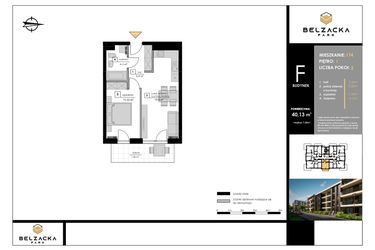 Rzut - Mieszkanie na sprzedaż 2 pokoje o powierzchni 40,13 m² - numer F.174 w Belzacka Park etap III