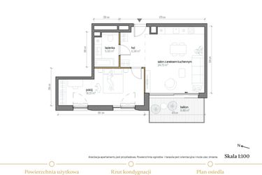 Rzut - Mieszkanie na sprzedaż 2 pokoje o powierzchni 54,38 m² - numer B/1/5 w Kopernika 71