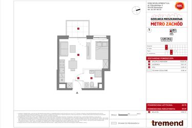 Rzut - Mieszkanie na sprzedaż 1 pokój o powierzchni 25,79 m² - numer B.22 w Dzielnica Mieszkaniowa Metro Zachód - etap 8.2