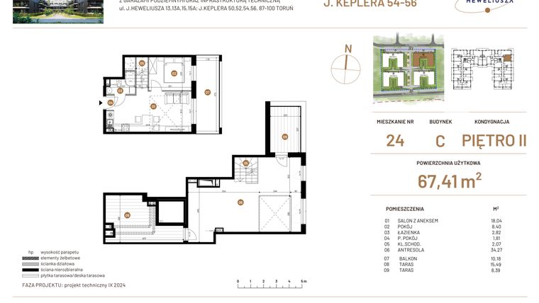 Rzut - Mieszkanie na sprzedaż 4 pokoje o powierzchni 67,41 m² - numer JAR-III-C-LM-M24 w Osiedle JAR Heweliusza etap III