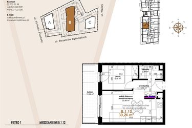 Rzut - Mieszkanie na sprzedaż 2 pokoje o powierzchni 39,26 m² - numer B.1.12 w Vanda Park