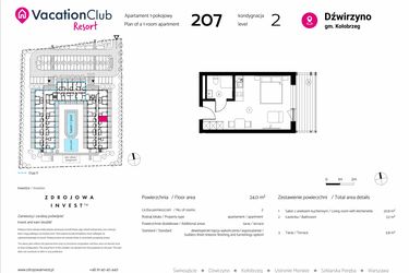 Rzut - Mieszkanie na sprzedaż 1 pokój o powierzchni 24 m² - numer 207 w VacationClub Resort