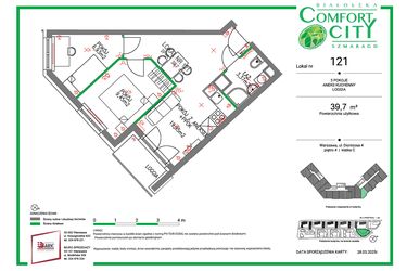 Rzut - Mieszkanie na sprzedaż 3 pokoje o powierzchni 39,7 m² - numer 121 w Comfort City Szmaragd