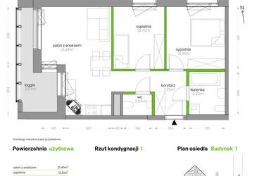 Rzut - Mieszkanie na sprzedaż 3 pokoje o powierzchni 59,5 m² - numer SV/36 w Sikorskiego Vita