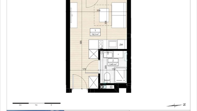 Rzut - Mieszkanie na sprzedaż 1 pokój o powierzchni 19,74 m² - numer B4/1/15 w MONTANO lokale inwestycyjne