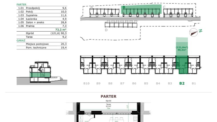 Rzut - Mieszkanie na sprzedaż 3 pokoje o powierzchni 72,2 m² - numer B.2.1. w Dębowe Zacisze