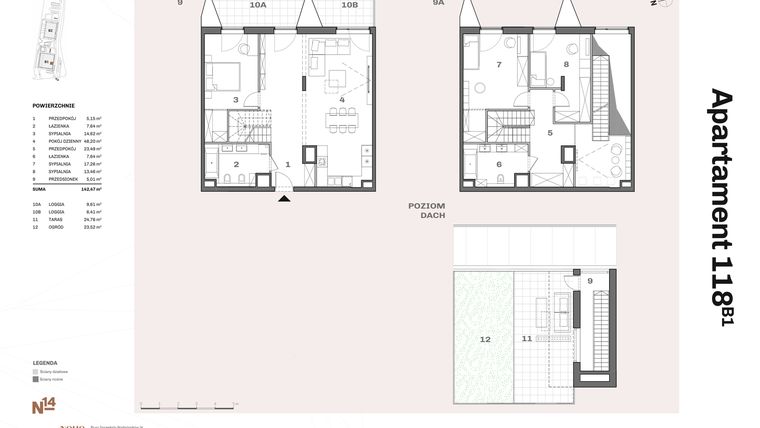 Rzut - Mieszkanie na sprzedaż 4 pokoje o powierzchni 138,74 m² - numer B1.118 w Nadgórników 14
