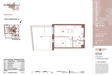 Rzut - Mieszkanie na sprzedaż 2 pokoje o powierzchni 44,41 m² - numer 2 w Kopalniana