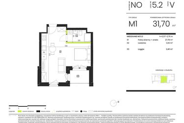 Rzut - Mieszkanie na sprzedaż 1 pokój o powierzchni 31,7 m² - numer NO.5.2 w Ogrody Staromiejskie