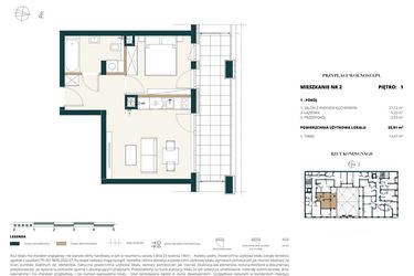 Rzut - Mieszkanie na sprzedaż 1 pokój o powierzchni 35,91 m² - numer 1. M2. w Przy Placu Wolności