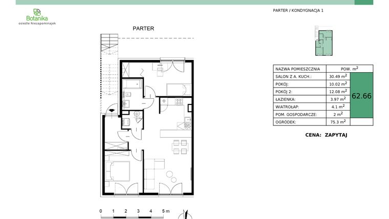 Rzut - Mieszkanie na sprzedaż 3 pokoje o powierzchni 62,66 m² - numer 23-M1 w Osiedle Niezapominajek
