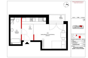 Rzut - Mieszkanie na sprzedaż 1 pokój o powierzchni 30,78 m² - numer 13 w Czynu Społecznego 65F