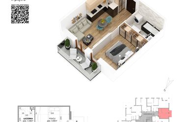 Rzut - Mieszkanie na sprzedaż 2 pokoje o powierzchni 30,8 m² - numer 15 w Villa Park - Etap IV