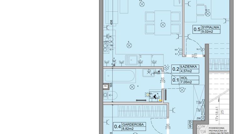 Rzut - Mieszkanie na sprzedaż 3 pokoje o powierzchni 46,34 m² - numer 85 w Manufaktura Marki 2 etap IV