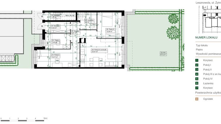 Rzut - Mieszkanie na sprzedaż 4 pokoje o powierzchni 77,33 m² - numer 7.1 w Green Ville