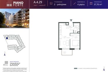 Rzut - Mieszkanie na sprzedaż 1 pokój o powierzchni 37,71 m² - numer A.4.29 w Piano