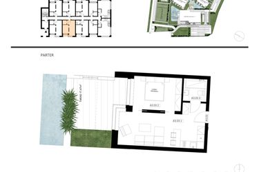 Rzut - Mieszkanie na sprzedaż 2 pokoje o powierzchni 39,46 m² - numer A3.03 w Apartamenty Dźwirzyno