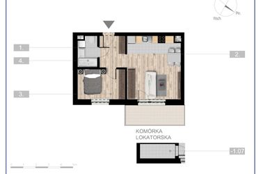 Rzut - Mieszkanie na sprzedaż 2 pokoje o powierzchni 40,8 m² - numer 35 w Szczytno Dąbrowskiego - etap 3