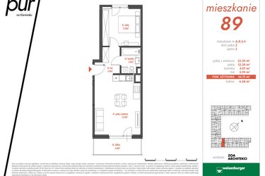 Rzut - Mieszkanie na sprzedaż 2 pokoje o powierzchni 44,75 m² - numer AD3.4 w PUR