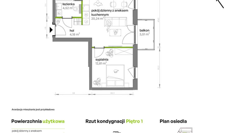 Rzut - Mieszkanie na sprzedaż 2 pokoje o powierzchni 41,75 m² - numer AA0110 w Ptasia Vita
