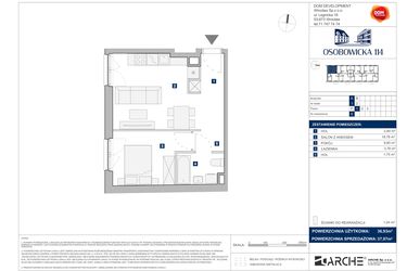 Rzut - Mieszkanie na sprzedaż 2 pokoje o powierzchni 37,97 m² - numer A.5 w Osobowicka 114