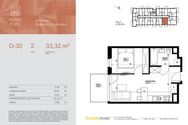 Rzut - Mieszkanie na sprzedaż 2 pokoje o powierzchni 33,32 m² - numer M30_NF.d w Nowe Flisy II