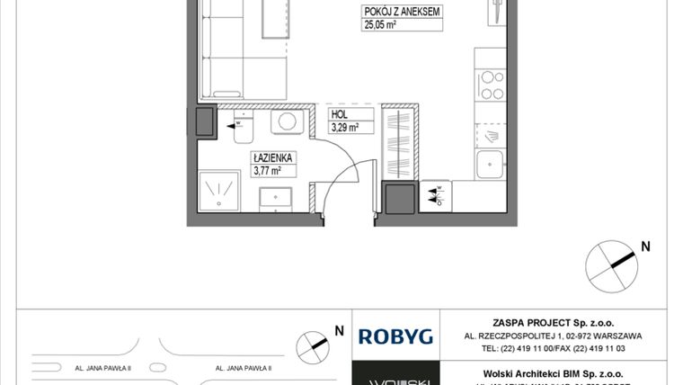 Rzut - Mieszkanie na sprzedaż 1 pokój o powierzchni 32,11 m² - numer B1M08 w Pas Startowy bud. A i B