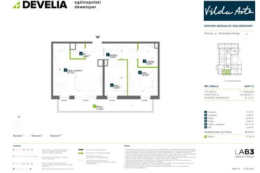 Rzut - Mieszkanie na sprzedaż 3 pokoje o powierzchni 58,46 m² - numer AA0112 w Vilda Arte