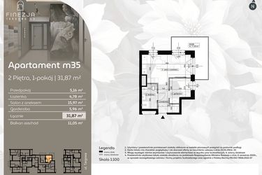 Rzut - Mieszkanie na sprzedaż 1 pokój o powierzchni 31,87 m² - numer M35 w Finezja Targowa 49