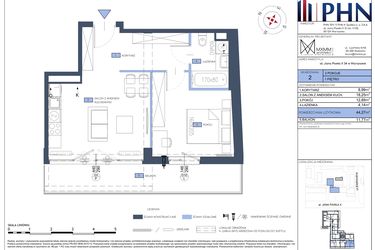 Rzut - Mieszkanie na sprzedaż 2 pokoje o powierzchni 44,27 m² - numer 2 w Apartamenty Jana Pawła 34
