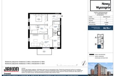 Rzut - Mieszkanie na sprzedaż 3 pokoje o powierzchni 64,76 m² - numer C1.B43 w Nowy Wyszogród etap II
