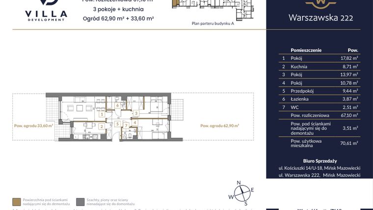 Rzut - Mieszkanie na sprzedaż 3 pokoje o powierzchni 67,1 m² - numer 37A w Warszawska 222